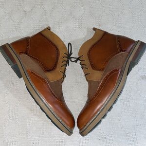 Arkbird Men’s Ankle Boots Size 10.5 D Brown Colorblock Leather Wingtip Business